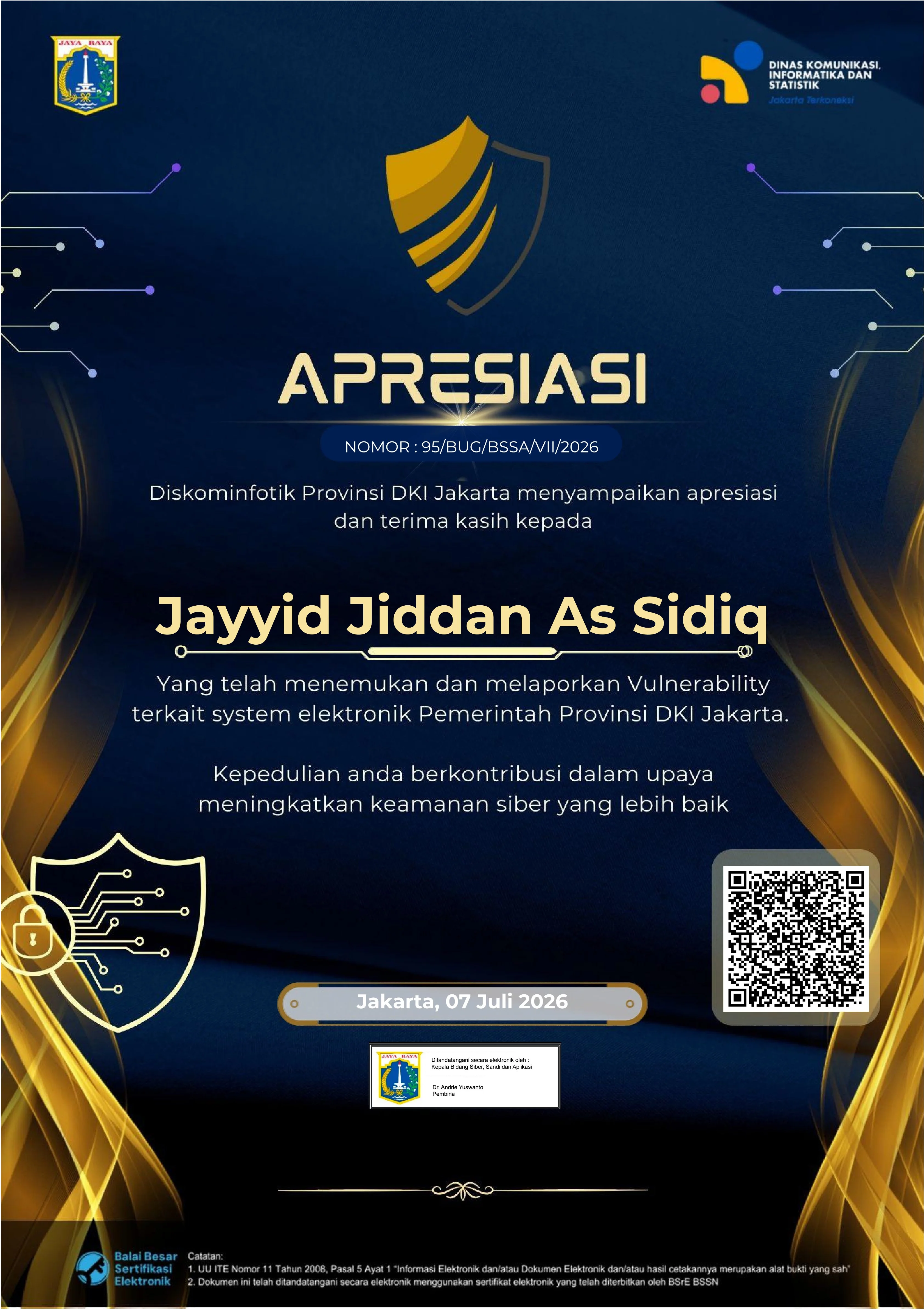 Sertifikat VDP Jakarta Jayyid Jiddan As Sidiq